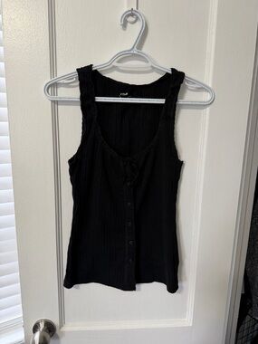 aerie black ribbed button-front tank